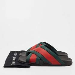 Pre Owned Gucci Red/Green Web Rubber Slides Size 45