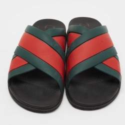 Pre Owned Gucci Red/Green Web Rubber Slides Size 45