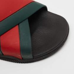 Pre Owned Gucci Red/Green Web Rubber Slides Size 45