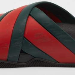 Pre Owned Gucci Red/Green Web Rubber Slides Size 45