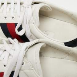 مملوكة مسبقًا Gucci White Leather Ace Low Top Sneakers Size 41.5