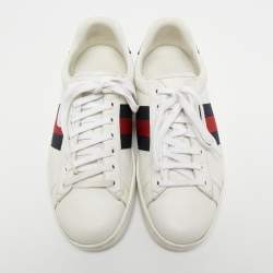 مملوكة مسبقًا Gucci White Leather Ace Low Top Sneakers Size 41.5