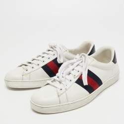 مملوكة مسبقًا Gucci White Leather Ace Low Top Sneakers Size 41.5