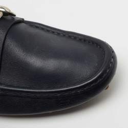 Gucci Navy Blue Leather Horsebit Driver Loafers Size 41