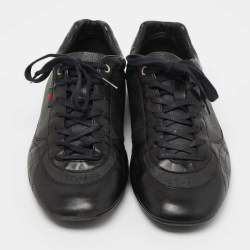 Pre Owned Gucci Black GG Canvas and Leather Low Top Sneakers Size 41