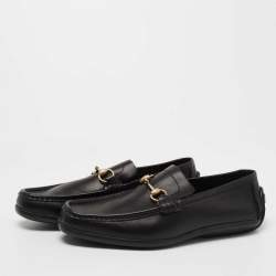 Gucci Black Leather Horsebit Slip On Loafers Size 42