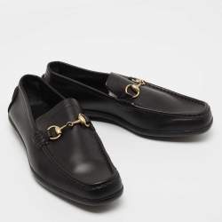 Gucci Black Leather Horsebit Slip On Loafers Size 42