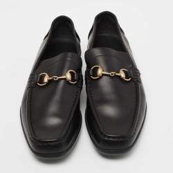 Gucci Black Leather Horsebit Slip On Loafers Size 42