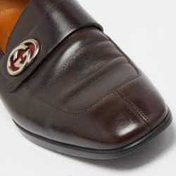 Pre Owned Gucci Dark Brown Leather Interlocking G Slip On Loafers Size 39.5