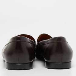Pre Owned Gucci Dark Brown Leather Interlocking G Slip On Loafers Size 39.5