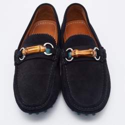 Gucci Black Suede Bamboo Slip On Loafers Size 41