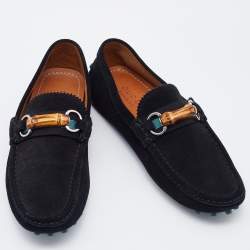Gucci Black Suede Bamboo Slip On Loafers Size 41