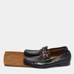 Gucci Black Leather Web Horsebit Loafers Size 41.5