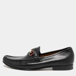 Gucci Black Leather Web Horsebit Loafers Size 41.5
