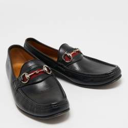 Gucci Black Leather Web Horsebit Loafers Size 41.5