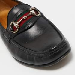 Gucci Black Leather Web Horsebit Loafers Size 41.5