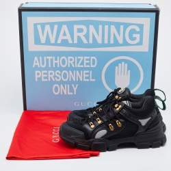 Gucci Black Leather and Mesh Flashtrek Low Top Sneakers Size 40