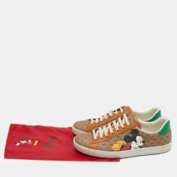 Pre Owned Gucci x Disney Brown/Green Canvas and Leather Ace Low Top Sneakers Size 40.5