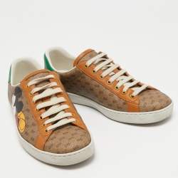 Pre Owned Gucci x Disney Brown/Green Canvas and Leather Ace Low Top Sneakers Size 40.5