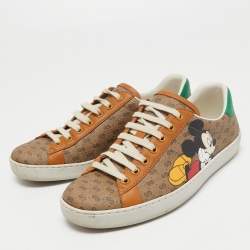 Pre Owned Gucci x Disney Brown/Green Canvas and Leather Ace Low Top Sneakers Size 40.5