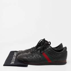 Gucci Black Microguccissima Leather Web Low Top Sneakers Size 44.5