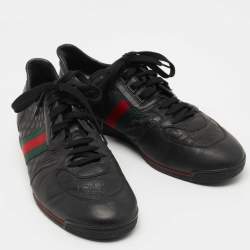 Gucci Black Microguccissima Leather Web Low Top Sneakers Size 44.5