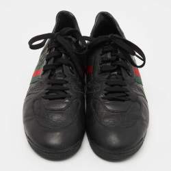 Gucci Black Microguccissima Leather Web Low Top Sneakers Size 44.5
