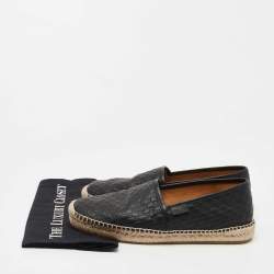 Gucci Black Microguccissima Leather Espadrille Flats Size 42.5