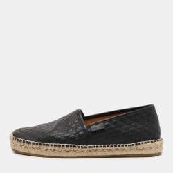 Gucci Black Microguccissima Leather Espadrille Flats Size 42.5