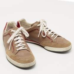 Gucci Brown/Dark Red Suede, Patent and Leather Low Top Sneakers Size 41.5