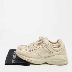 Pre Owned Gucci Cream Distressed Leather Rhyton Sneakers Size 42