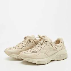 Pre Owned Gucci Cream Distressed Leather Rhyton Sneakers Size 42