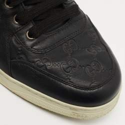 Gucci Black Guccissima Leather Web High Top Sneakers Size 42 