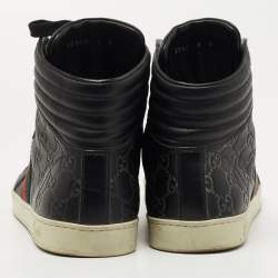 Gucci Black Guccissima Leather Web High Top Sneakers Size 42 