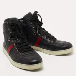 Gucci Black Guccissima Leather Web High Top Sneakers Size 42 