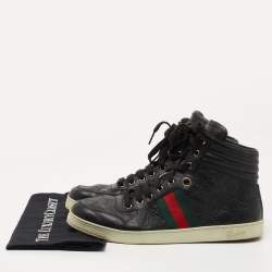Gucci Black Guccissima Leather Web High Top Sneakers Size 42 