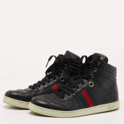 Gucci Black Guccissima Leather Web High Top Sneakers Size 42 