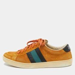 Gucci Orange Suede Web Low Top Sneakers Size 40.5