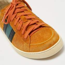 Gucci Orange Suede Web Low Top Sneakers Size 40.5