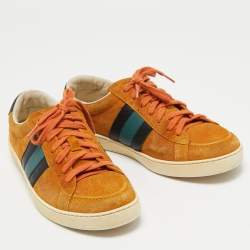 Gucci Orange Suede Web Low Top Sneakers Size 40.5