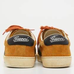 Gucci Orange Suede Web Low Top Sneakers Size 40.5