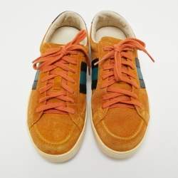Gucci Orange Suede Web Low Top Sneakers Size 40.5