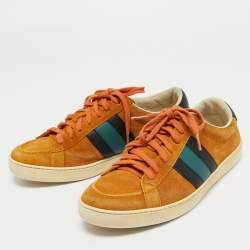 Gucci Orange Suede Web Low Top Sneakers Size 40.5