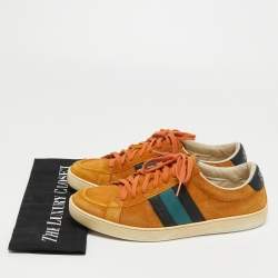 Gucci Orange Suede Web Low Top Sneakers Size 40.5