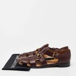 Pre Owned Gucci Burgundy Leather Elektra Fisherman Sandals Size 43