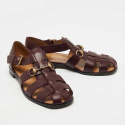 Pre Owned Gucci Burgundy Leather Elektra Fisherman Sandals Size 43