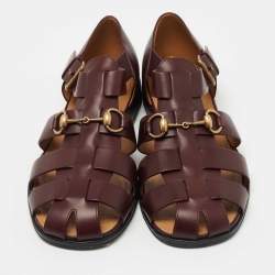 Pre Owned Gucci Burgundy Leather Elektra Fisherman Sandals Size 43