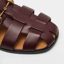 Pre Owned Gucci Burgundy Leather Elektra Fisherman Sandals Size 43