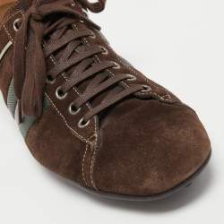 Gucci Dark Brown Suede Web Sneakers Size 40.5