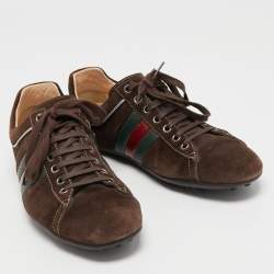Gucci Dark Brown Suede Web Sneakers Size 40.5